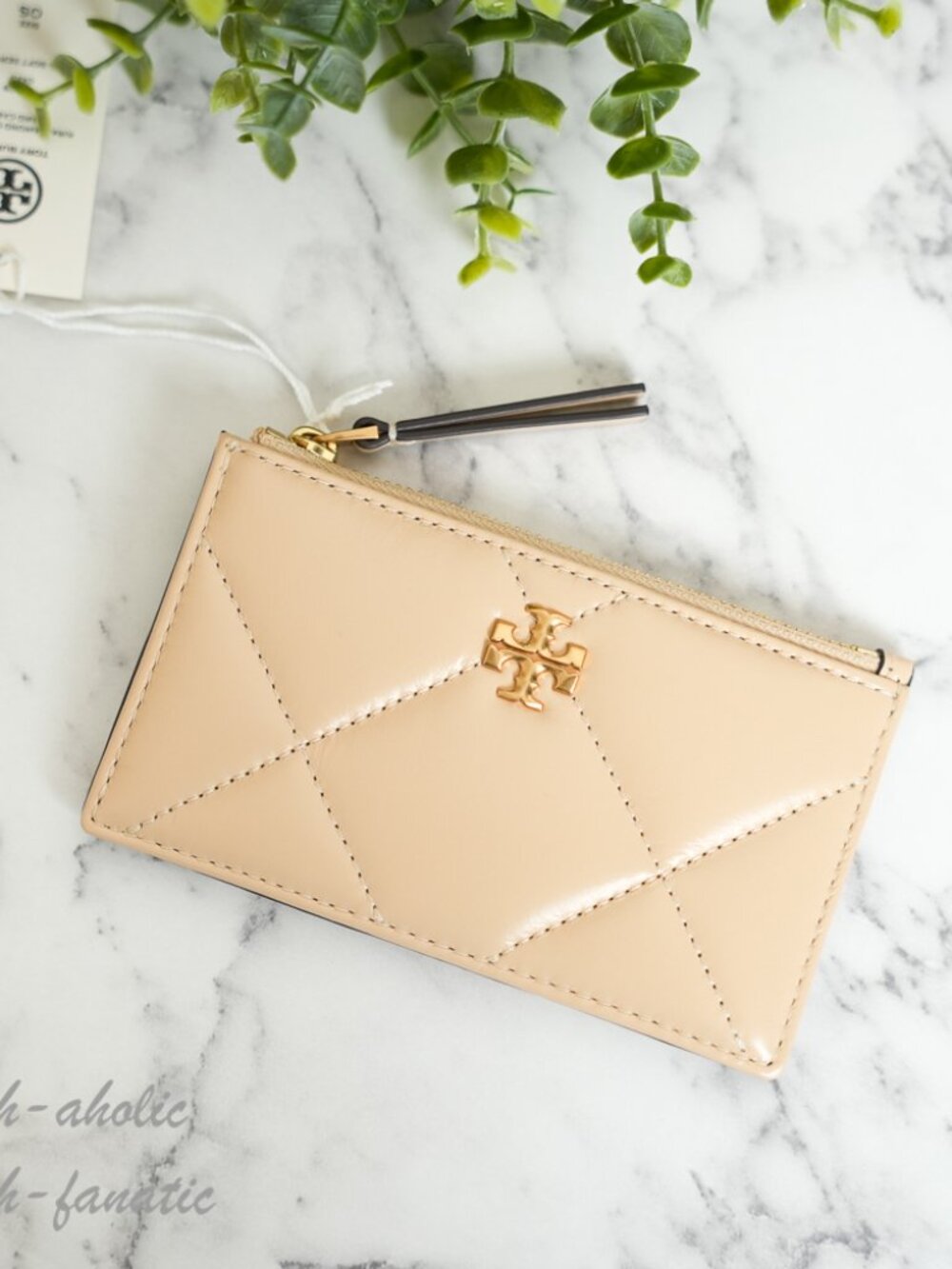 Tory Burch Kira Diamond Quilt Zip Card Case in Vanilla Soft Serve NWT - Picture 1 of 7